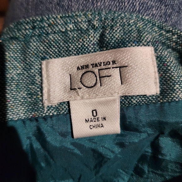 LOFT Teal Tweed Fit & Flare Ruffle Wool Silk Blend Skirt Women's 0 Career EUC - Picture 6 of 8